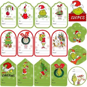 120 Pcs Christmas Gift Tags Gift Stickers, Gift Labels for Christmas Presents, Self Adhesive Christmas Wrapping Paper Holiday Decorations
