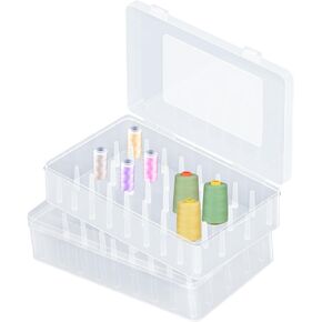 2pcs Sewing Organizer Sewing Threads Box Bobbins Holder Storage Case 42 Slots Transparent Needle Spool Organizer Sewing Threads, Hold 30 pcs 0.5D x 2.4H in Spool + 12 pcs 1D x 2.4H in Spool