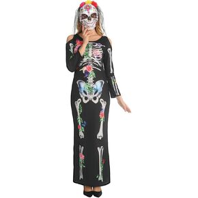 SKAYS Womens Halloween Costumes Skeleton Costume Adult Women Day of the Dead Costume Sugar Skull Maxi Dress