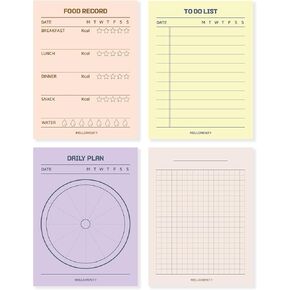 Day By Day Mini Planner Pads, Aesthetic Korean Style Tear-off Planning Pad, Pack of 4 Designs, 100 Sheets each design (Total 400 Sheets), Lovely Assorted Color, Portable Size 3.15 x 4.17", SET_B [ To Do List + Daily Plan + Weekly Plan + Grid Memo Pad ]