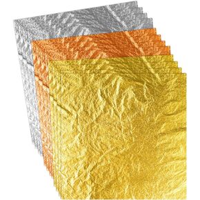 300PCS Imitation Rose Silver Gold Leaf Sheets Foil Sheets for Art, Gilding Crafting, Painting, Furniture Decoration, Jewelry Making 3.15×3.35 inches