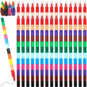 30 Pack Stackable Crayons Drawing Stacking Buildable Crayons Colorful Stackable Crayons Crafts DIY Rainbow Pencils for Kids School Classroom Office Birthday Gifts Party Supplies,12 Colors