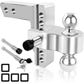 وصلة وصلة مقطورة قابلة للتعديل، 2-5/16 بوصة و2 بوصة، وصلة ربط تناسب جهاز استقبال 2 بوصة، وصلة قطرة 12500 رطل GTW مع 4 قطع وسادات إسكات ومزالج، وصلة سحب مقطورة من سبائك الألومنيوم مقاس 6 بوصة in Kuwait