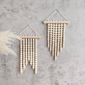 YarnieJiajia Wood Beads Nursery Wall Decor 2 Pieces Boho Room Decor For Toddler Girl Boy Room Classroom Collage Dorm Living Room Small Cute Minimalist Chic Tapestry Wall Decoration Bedroom (Wood)