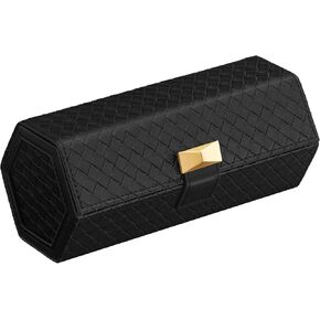 SONGMICS HOME RONNE Collection - Watch Roll, 3 Watch Travel Case, Hexagon Men Watch Box, Woven Embossed PU Leather, Watch Organizer with Hidden Storage, 3.9 x 8.3 x 3.4 Inches, Ink Black UJWB027B01