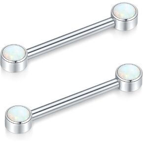 Oveta 14G Titanium Nipple Rings for Nipple Piercing Jewelry Internally Threaded Nipple Barbells 14mm for Women Men, Silver/Gold, 2PCS