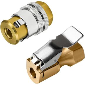 Lock-on Brass Tire Air Chuck and Nozzle Set, Quick Connect for Tire Inflation