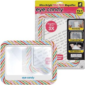 Eye Candy AS-SEEN-ON-TV Full Page Book Magnifier and Light to See Pages 3X Bigger, Optical Grade, Anti-Glare Page Magnifier & Book Light with Dimmable Brightness, 4 Pack