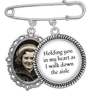 Memorial Bouquet Charm for Wedding Photo Charm Pin for Bridal Bouquet Holding You in my Heart as I Walk Down the Aisle