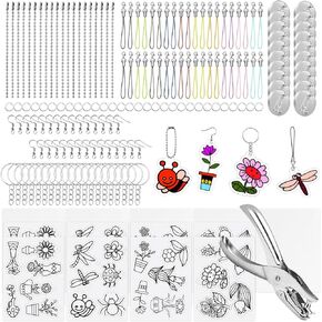 Waltool 174Pcs Art Shrinky Sheets Kits Includes Blank and Cute Heat Shrink Plastic Sheets, Hole Punch, Keychain Jewelry Making Accessories for DIY Bookmarks Gift Tags Paper Crafting Supplies
