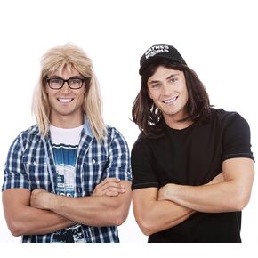 80s Heavy Metal Rocker Wig with Hat Costume Set. Costume Wigs For Men 1980s Mullet Wig. Fits All + 90s Guitar Rocker Blonde Wig + Black Glasses Mens 80s Punk Heavy Metal Blonde Mullet Wigs (Set of 2)