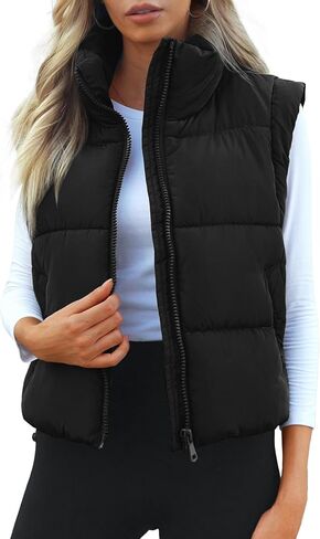 Women's Puffer Vest Lightweight Sleeveless Winter Outerwear Full Zipper Warm Padded Gilet Jacket Coat with Pockets in Saudi Arabia