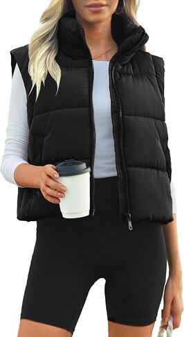 Women's Puffer Vest Lightweight Sleeveless Winter Outerwear Full Zipper Warm Padded Gilet Jacket Coat with Pockets in Saudi Arabia