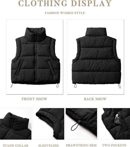 Women's Puffer Vest Lightweight Sleeveless Winter Outerwear Full Zipper Warm Padded Gilet Jacket Coat with Pockets in Saudi Arabia