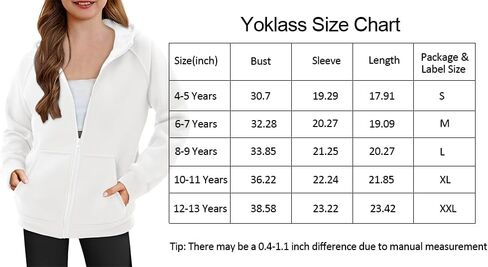 Yoklass Girls Zip Up Hoodie Sweatshirts Casual Long Sleeve Lightweight Jacket with Pocket in Saudi Arabia