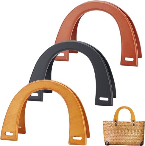 PH PandaHall 6 Packs U-Shaped Bags Handles 3 Colors Wooden Purse Handles Bag Handles Decorative Handbag Handle Replacement for Handmade Crochet Totes Clutch Bag Purse Handles in Kuwait