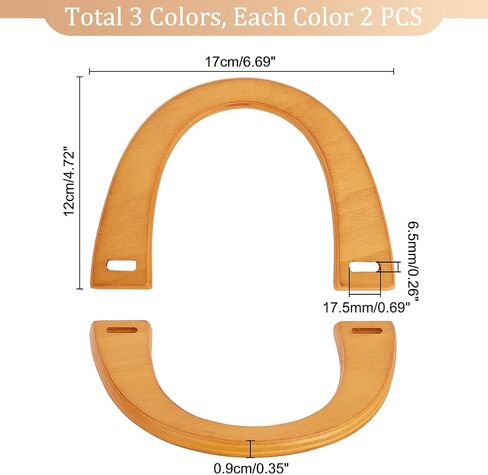 PH PandaHall 6 Packs U-Shaped Bags Handles 3 Colors Wooden Purse Handles Bag Handles Decorative Handbag Handle Replacement for Handmade Crochet Totes Clutch Bag Purse Handles in Kuwait