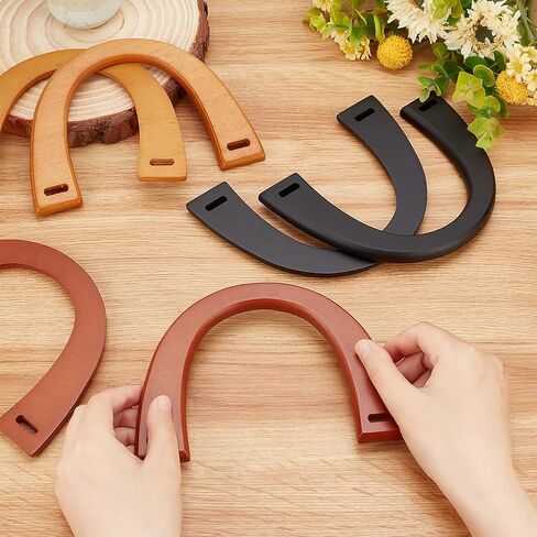 PH PandaHall 6 Packs U-Shaped Bags Handles 3 Colors Wooden Purse Handles Bag Handles Decorative Handbag Handle Replacement for Handmade Crochet Totes Clutch Bag Purse Handles in Kuwait