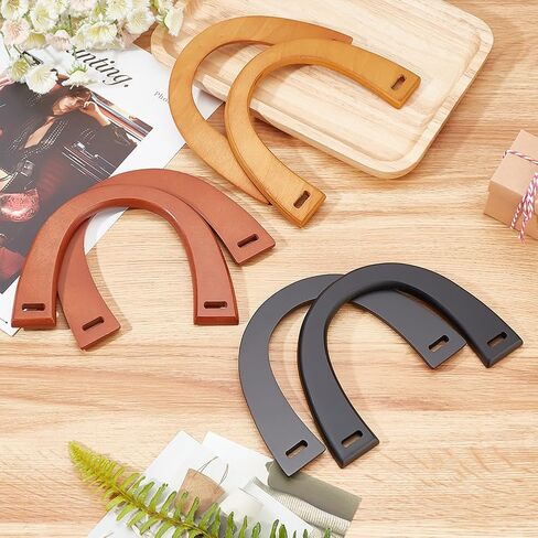 PH PandaHall 6 Packs U-Shaped Bags Handles 3 Colors Wooden Purse Handles Bag Handles Decorative Handbag Handle Replacement for Handmade Crochet Totes Clutch Bag Purse Handles in Kuwait