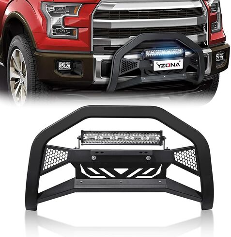 شريط Bull مع شريط إضاءة LED وإطار لوحة ترخيص متوافق مع 2004-2023 Ford F150 F-150 و2003-2017 Ford Expedition و2003-2014 Lincoln Navigator، واقي الشواية الأمامي، واقي الفرشاة، دفع ممتص الصدمات in Kuwait