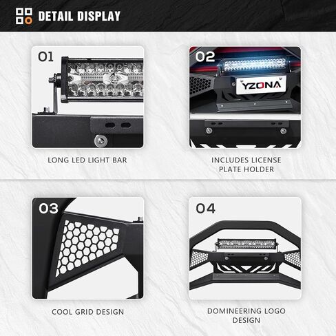 شريط Bull مع شريط إضاءة LED وإطار لوحة ترخيص متوافق مع 2004-2023 Ford F150 F-150 و2003-2017 Ford Expedition و2003-2014 Lincoln Navigator، واقي الشواية الأمامي، واقي الفرشاة، دفع ممتص الصدمات in Kuwait
