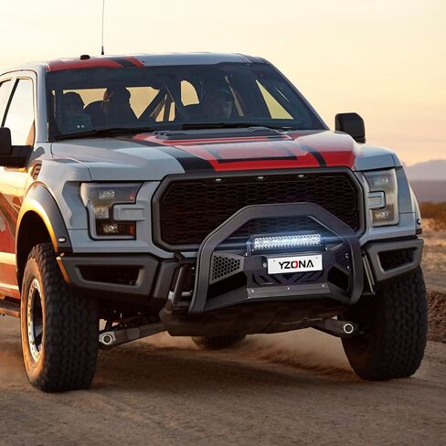 شريط Bull مع شريط إضاءة LED وإطار لوحة ترخيص متوافق مع 2004-2023 Ford F150 F-150 و2003-2017 Ford Expedition و2003-2014 Lincoln Navigator، واقي الشواية الأمامي، واقي الفرشاة، دفع ممتص الصدمات in Kuwait