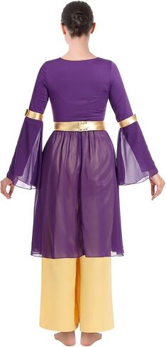 IBAKOM Praise Dance Dress for Women Long Dance Overlay and Tunic Gold Baggy Pant Lyrical Worship Liturgical Dancewear Worship in Kuwait