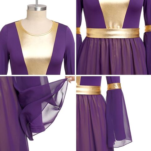 IBAKOM Praise Dance Dress for Women Long Dance Overlay and Tunic Gold Baggy Pant Lyrical Worship Liturgical Dancewear Worship in Kuwait