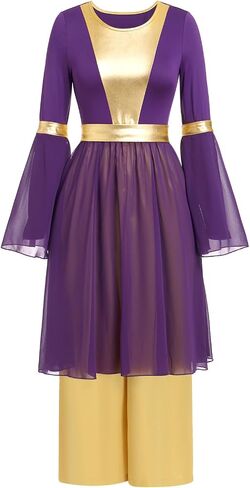 IBAKOM Praise Dance Dress for Women Long Dance Overlay and Tunic Gold Baggy Pant Lyrical Worship Liturgical Dancewear Worship in Kuwait