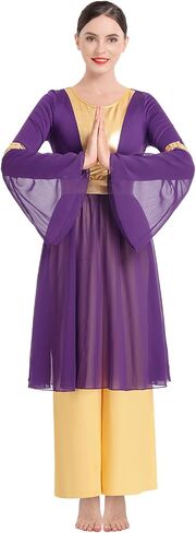 IBAKOM Praise Dance Dress for Women Long Dance Overlay and Tunic Gold Baggy Pant Lyrical Worship Liturgical Dancewear Worship in Kuwait