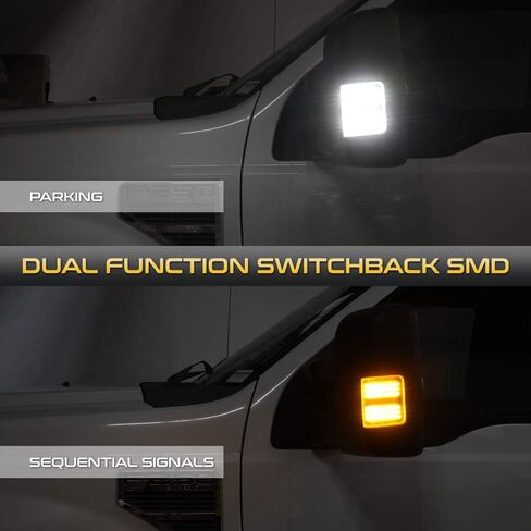 [Switchback White + Amber Sequential Turn Signal LED Strip] For 2008-2016 Ford F250 F350 F450 F550 Super Duty Black LED Towing Mirror Light, Driver & Passenger Side in Saudi Arabia