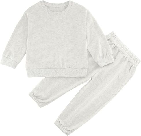Toddler Boy or Girl Outfits Long Sleeve Plain Crewneck Sweatshirt and Jogger Pants Set for Kids 12 M- 13 Years in Kuwait