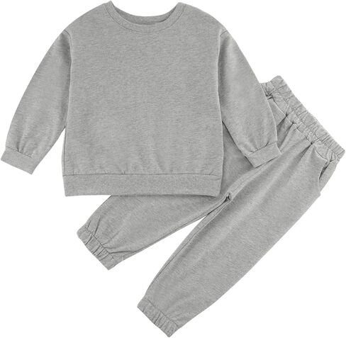 Toddler Boy or Girl Outfits Long Sleeve Plain Crewneck Sweatshirt and Jogger Pants Set for Kids 12 M- 13 Years in Kuwait
