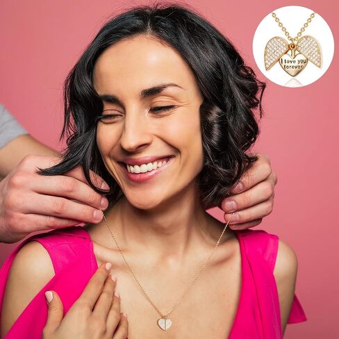 Gold Heart Necklace for Women,14k Gold Cubic Zirconia Open Heart Pendant Locket Necklaces Trendy in Kuwait