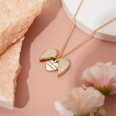 Gold Heart Necklace for Women,14k Gold Cubic Zirconia Open Heart Pendant Locket Necklaces Trendy in Kuwait