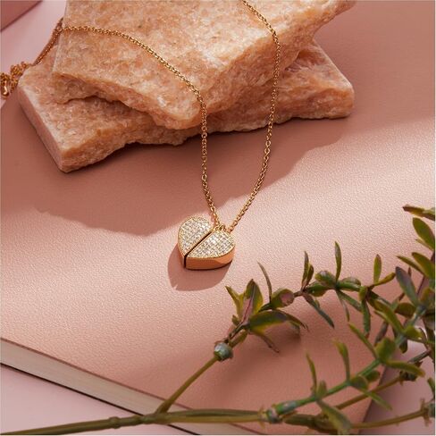 Gold Heart Necklace for Women,14k Gold Cubic Zirconia Open Heart Pendant Locket Necklaces Trendy in Kuwait