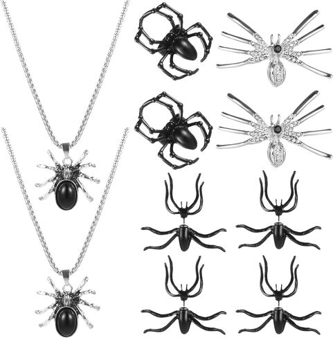 10 Pcs Halloween Women Stud Earrings Spider Rings Necklace Halloween Brooch for Cosplay Party Decorations Favors Halloween Costumes for Women Halloween Costume Accessories in Saudi Arabia