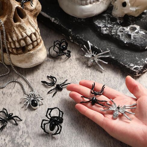 10 Pcs Halloween Women Stud Earrings Spider Rings Necklace Halloween Brooch for Cosplay Party Decorations Favors Halloween Costumes for Women Halloween Costume Accessories in Saudi Arabia