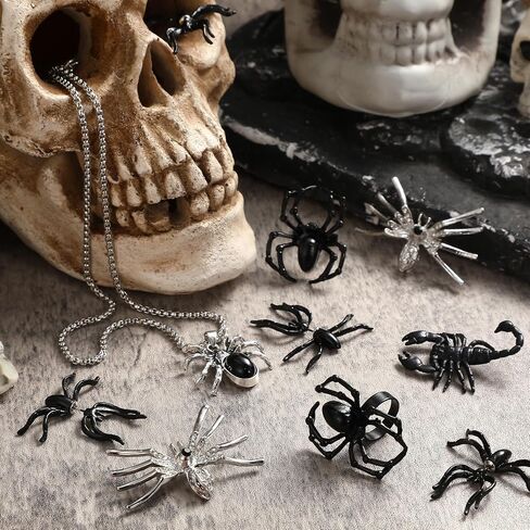 10 Pcs Halloween Women Stud Earrings Spider Rings Necklace Halloween Brooch for Cosplay Party Decorations Favors Halloween Costumes for Women Halloween Costume Accessories in Saudi Arabia