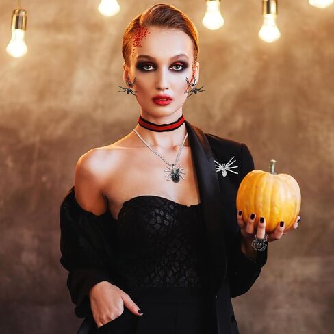 10 Pcs Halloween Women Stud Earrings Spider Rings Necklace Halloween Brooch for Cosplay Party Decorations Favors Halloween Costumes for Women Halloween Costume Accessories in Saudi Arabia