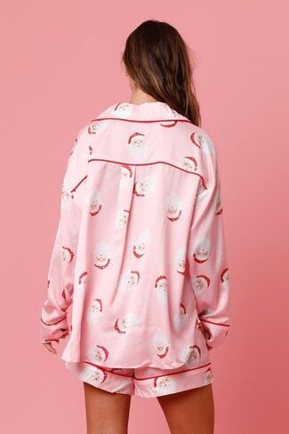 Women Christmas Pajamas Shorts Set Santa Claus Pjs Long Sleeve Button Down Shirt+Pants 2 Piece Xmas Jammies Loungewear in Kuwait