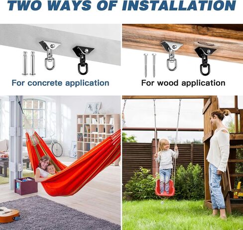 Swing Hangers for Wooden Concrete Swing Set, Heavy Duty 1200 lb Capacity Stainless Steel Hammock Hanging Kit, 360° Rotate Hanging Swing Hooks for Yoga, Chair, Tree, Indoor & Outdoor (A-Black) in Saudi Arabia