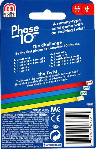 Mattel Games Phase 10 Card Game with 108 Cards, Great Game for Kids, Family or Adult Game Night, Ages 7 Years and Older in Saudi Arabia