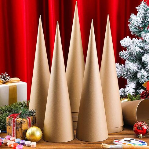 Zhanmai 12 Pcs Large Christmas Paper Mache Cones Cardboard Cones Craft Open Bottom Cone for Christmas Tree Gnomes Halloween Valentine's Day DIY Art Crafts Decoration 17.9 x 5 Inch in Saudi Arabia