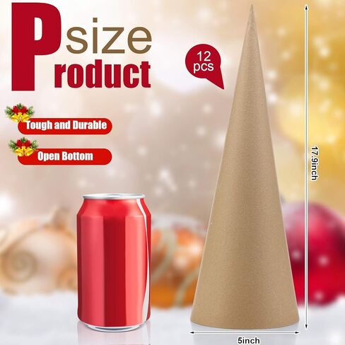 Zhanmai 12 Pcs Large Christmas Paper Mache Cones Cardboard Cones Craft Open Bottom Cone for Christmas Tree Gnomes Halloween Valentine's Day DIY Art Crafts Decoration 17.9 x 5 Inch in Saudi Arabia