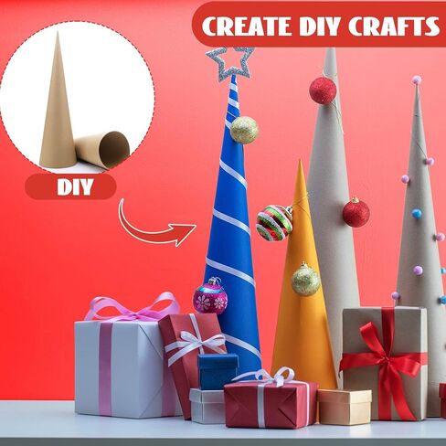 Zhanmai 12 Pcs Large Christmas Paper Mache Cones Cardboard Cones Craft Open Bottom Cone for Christmas Tree Gnomes Halloween Valentine's Day DIY Art Crafts Decoration 17.9 x 5 Inch in Saudi Arabia