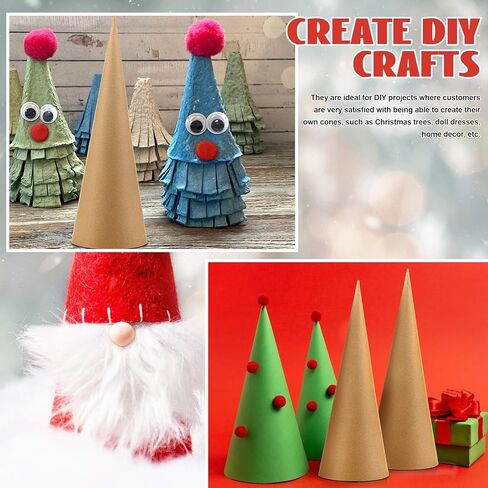 Zhanmai 12 Pcs Large Christmas Paper Mache Cones Cardboard Cones Craft Open Bottom Cone for Christmas Tree Gnomes Halloween Valentine's Day DIY Art Crafts Decoration 17.9 x 5 Inch in Saudi Arabia