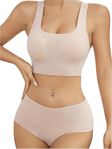 MakeMeChic Women's 2 Piece Lingerie Sets Wireless Push Up Bra and High Rise Briefs Set in Saudi Arabia