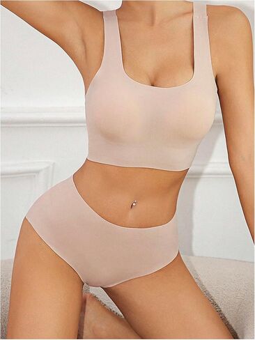 MakeMeChic Women's 2 Piece Lingerie Sets Wireless Push Up Bra and High Rise Briefs Set in Saudi Arabia