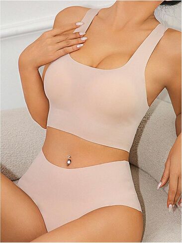 MakeMeChic Women's 2 Piece Lingerie Sets Wireless Push Up Bra and High Rise Briefs Set in Saudi Arabia
